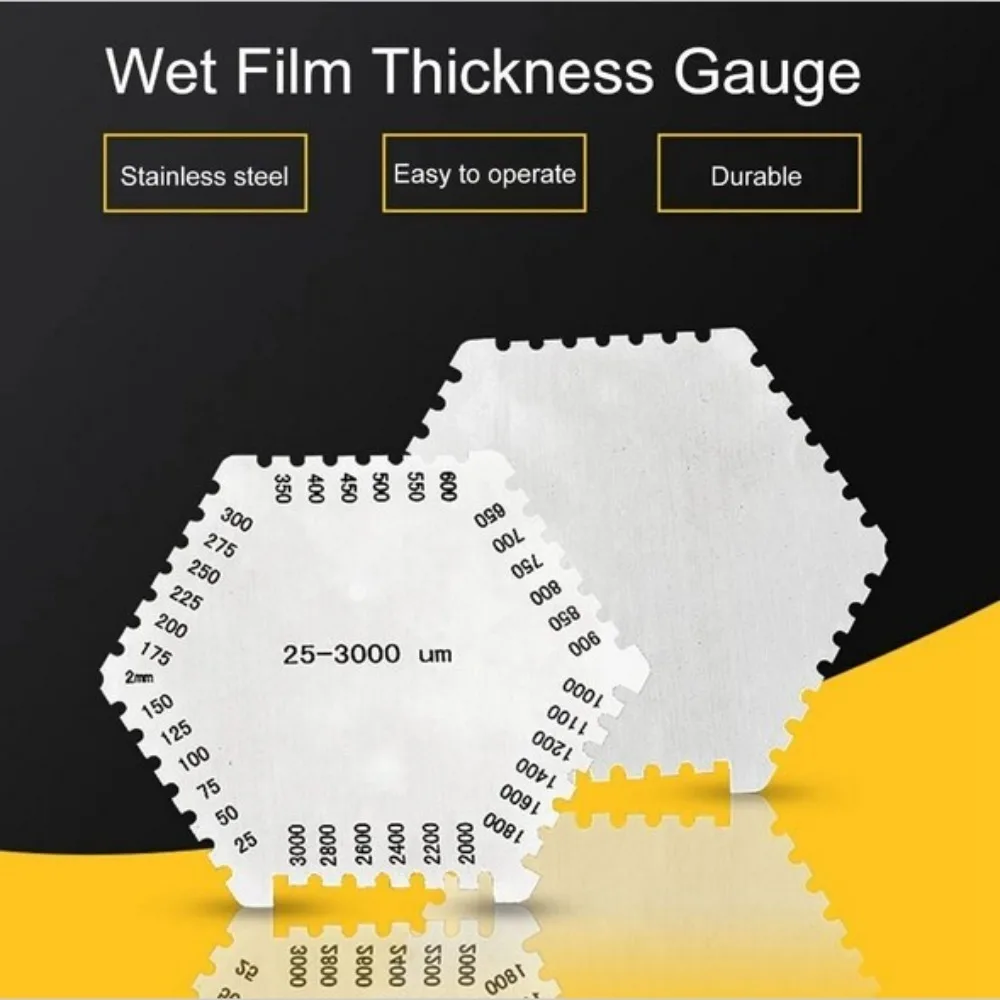 Stainless Steel Paint Coating Hexagon Wet Film Comb Clear Scale Not Easy To Rust Wet Diaphragm Thickness Gauge Silver