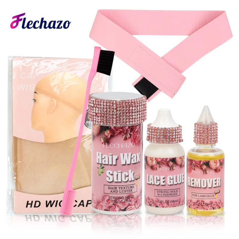 Beginner Friendly Wig Adhesive Lace Glue Waterproof Wig Glue And Remover Set Hair Wax Stick Wig Band Wig Cap Hair Brush 6Pcs/Kit