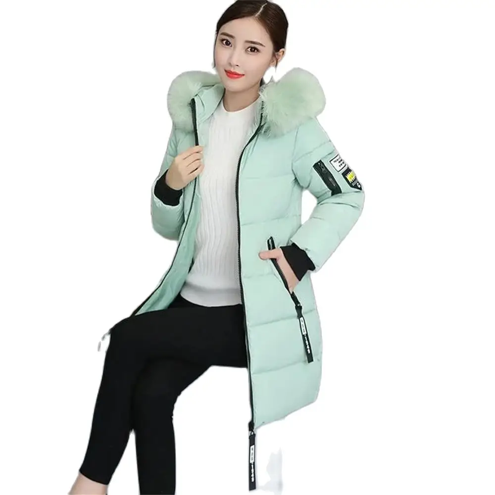 Winter Jacket 2024 Korean Women Parka Big Fur Collar Hooded Thick Warm Long Female Coat Casual Outwear Down Cotton Jacket Parkas