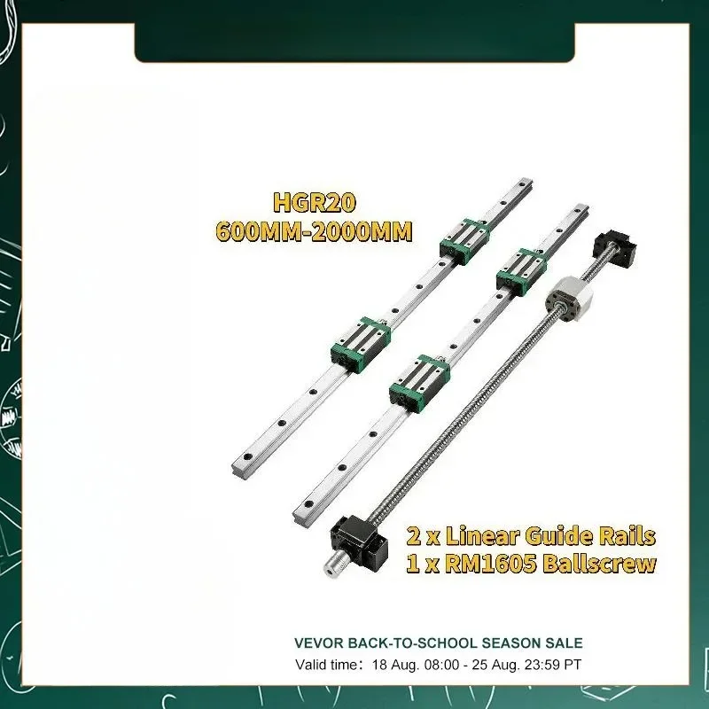 VEVOR HGR20 2PCS Linear Guide Rails 600-2000MM 4PCS Slide Blocks RM1605 Ballscrew W/ Ball Nut BF12/BK12 Nut for CNC DIY Routers