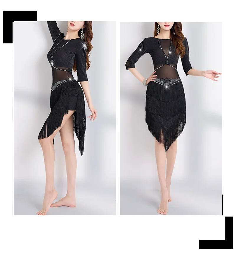 Femmes frange clapet gland danse latine haut et jupe adulte salle de bal Costume Tango Samba Rumba Salsa Jazz scène Performance Danc