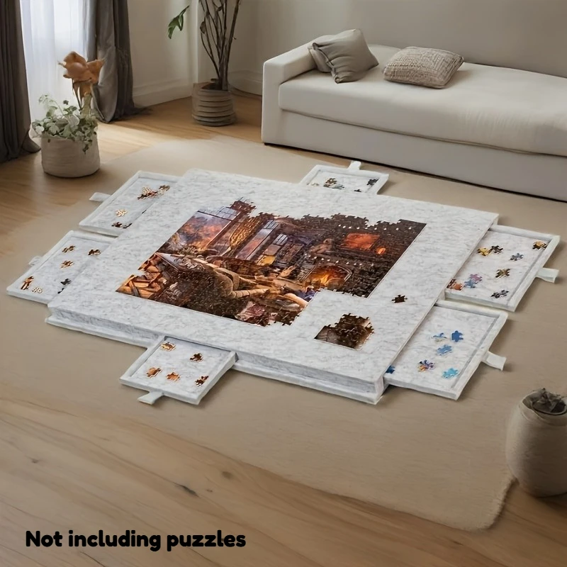 1 set kantelbaar puzzelbord met 6 laden, 2-in-1 deksel en standaard, draagbaar vilten oppervlak voor het organiseren van 1000+ stuks, lichtgewicht
