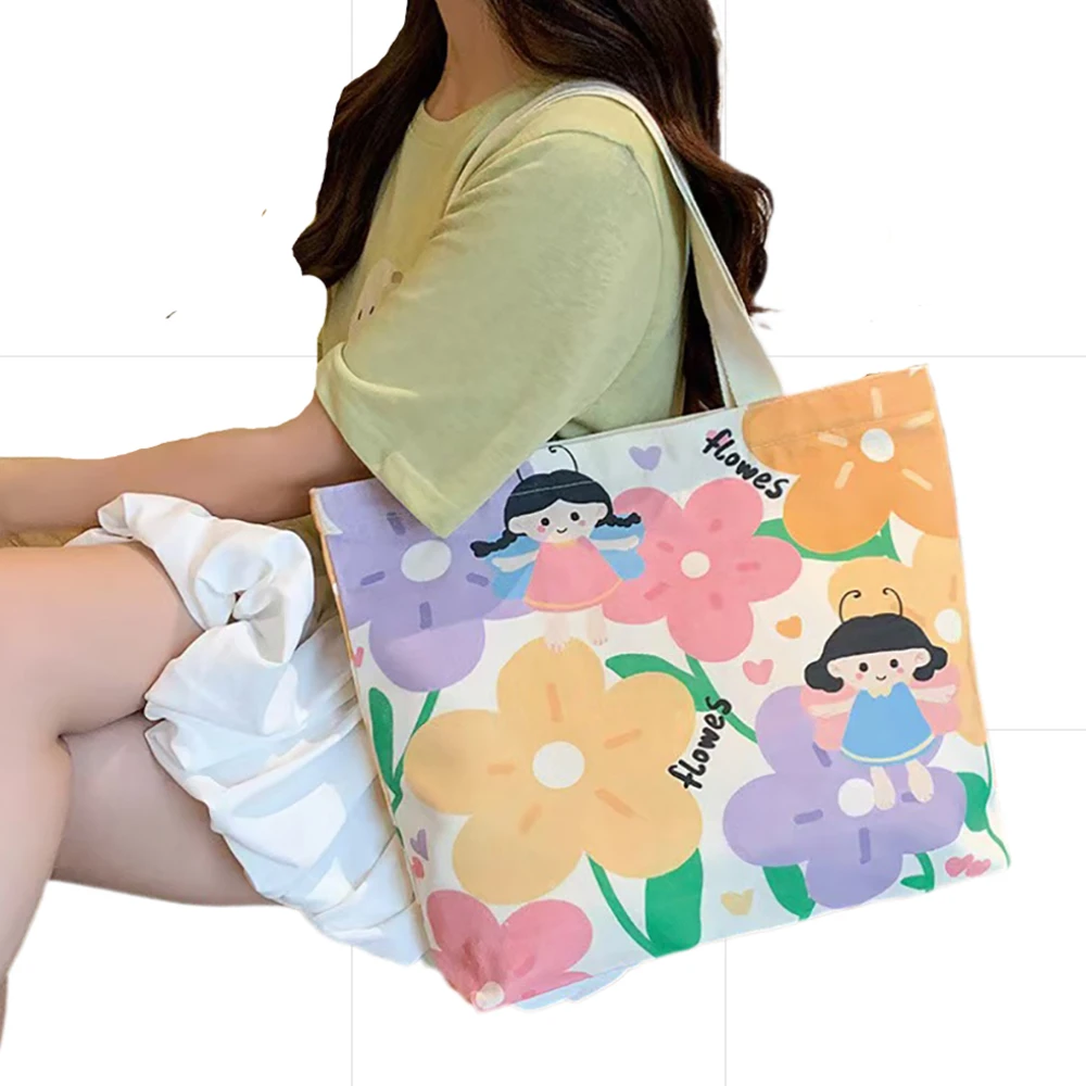 

Original small fresh canvas bag, women's new style, large capacity zipper shoulder bag, student tutoring bag, tote bag