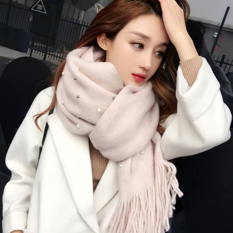 

Woman Winter Scarf Fashion Female Shawls Cashmere Handfeeling Winter Wraps Solid Color Winter Hijab Gift E1119