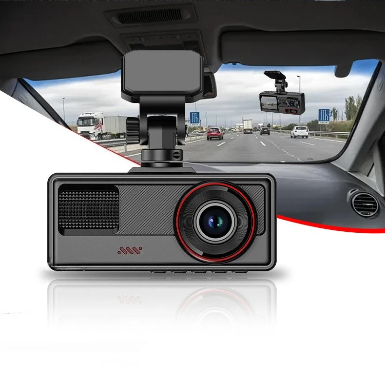 

Видеорегистратор с 3 объективами, 3-канальное автомобильное ночное видение высокой четкости, 2-дюймовая передняя и задняя двойная запись, подключение Wi-Fi