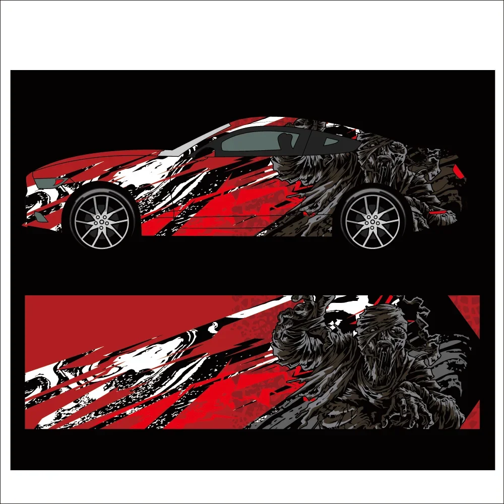 Design Pattern Car Full Wrap Sticker Decorative Car Decal Full Body Racing Graphic Decal Vinyl Wrap Modern Design Red Retro