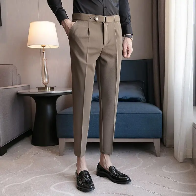 Hoge Taille Man Suits Broek Social Tailoring Black Business Kwaliteit Luxe Broek Voor Mannen Formele Zomer 2024 Spandex Elegant Up