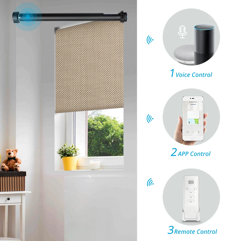Zemismart Smart WIFI Roller Blind Shutter Smart Tubular Motor with Curtain Blackout Fabric RF Remote Tuya APP Timer Siri Control