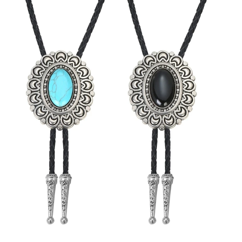 

Mens Western Bolo Tie Metal Moon Stone Pendant Necktie Necklace Shirt Chain