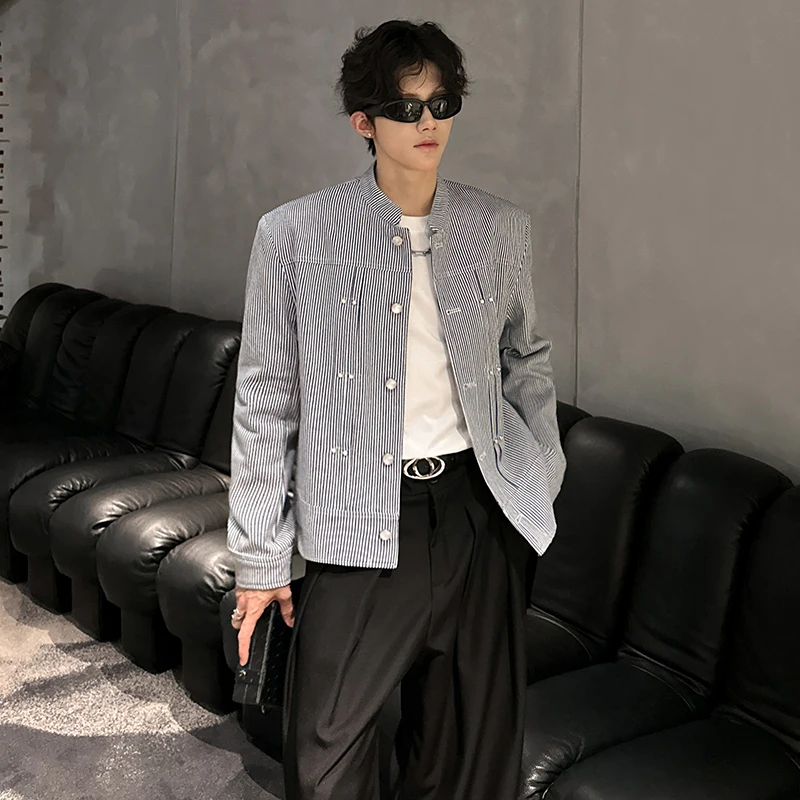 

Осенняя роскошная мужская куртка с подкладкой, полосатыми вставками, 3D-кроем, жемчужным декором, в китайском стиле, повседневная, короткая, дизайнерская, из хлопка и полиэстера