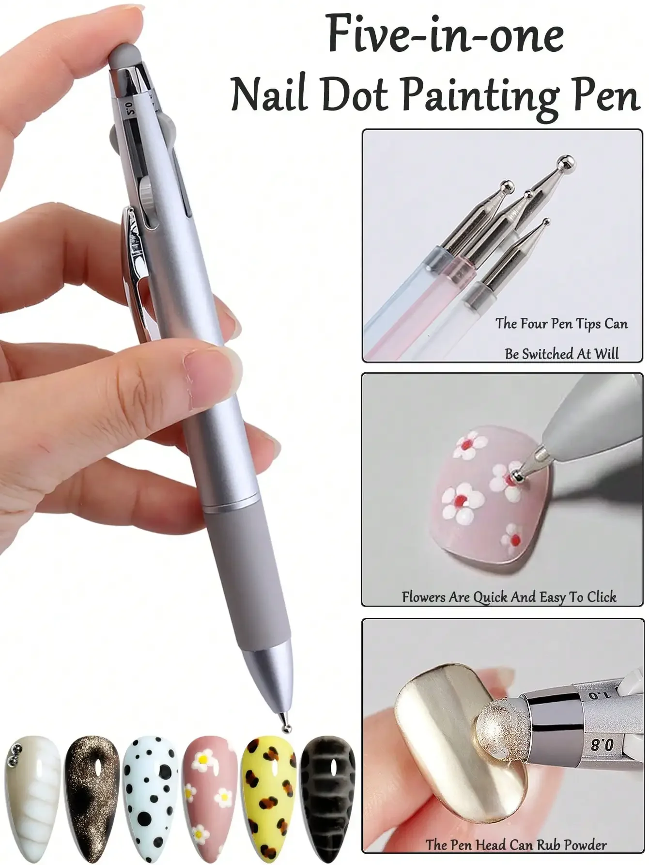 

5-In-1 Nail Art Dotting Pen, Pressure-Sensitive Dotting Tool For Gradient, Stripe, Dotting, Glitter Nail Art, Multi-Functional DIY Nail Art Tool, Suitable For Beginners And Professionals