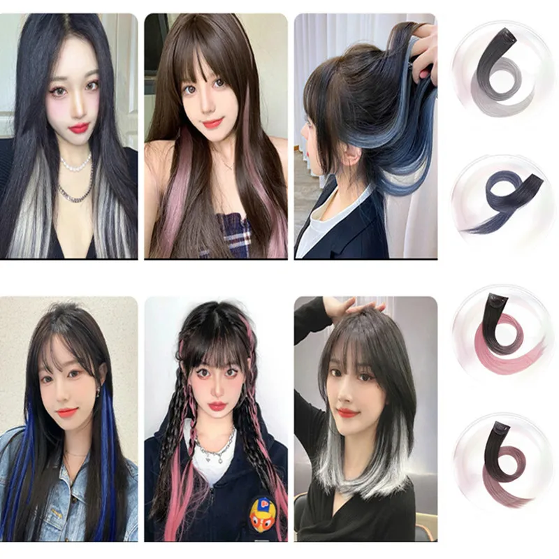 1PC Fashion Multicolor Long Wig Highlights Hair Extension Hanging Ear Dye Hair Piece for women