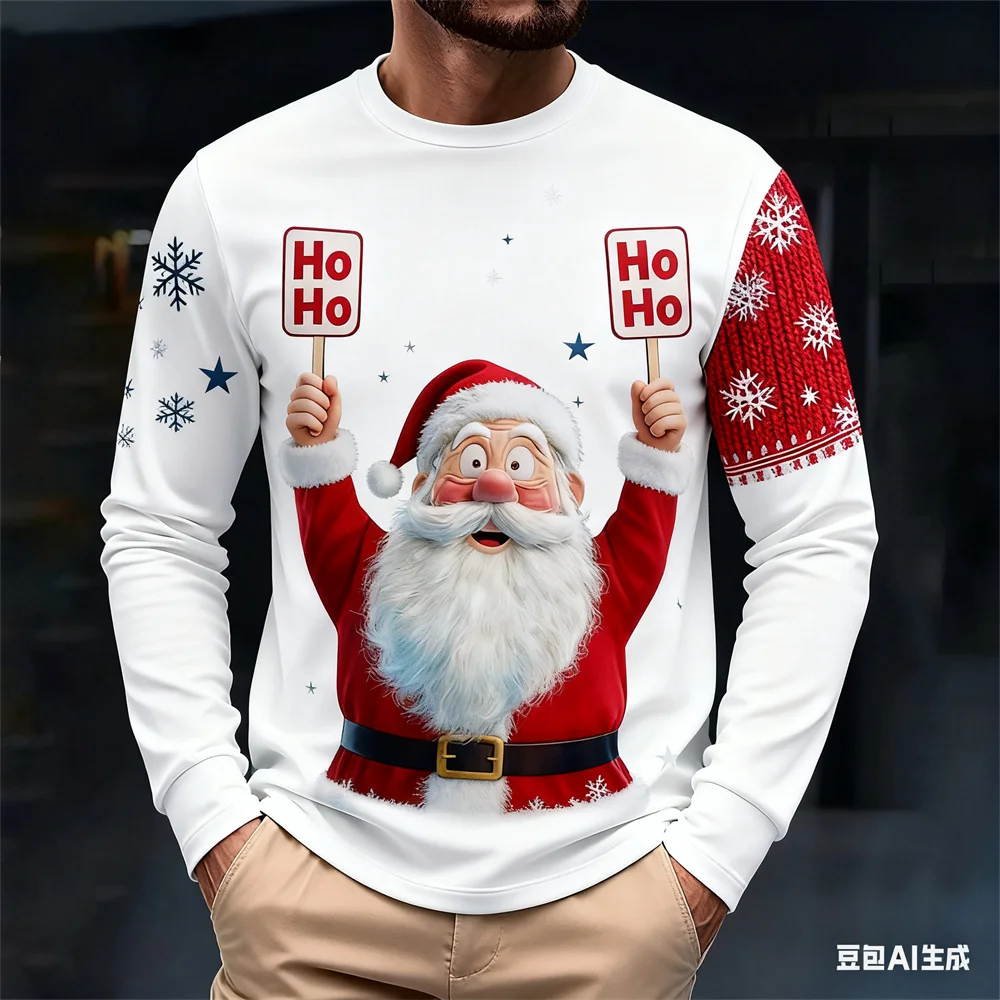 

Christmas Men's long sleeved T-shirt 3D Christmas tree pattern printed autumn cotton t shirt for man party T-shirt mens clothes