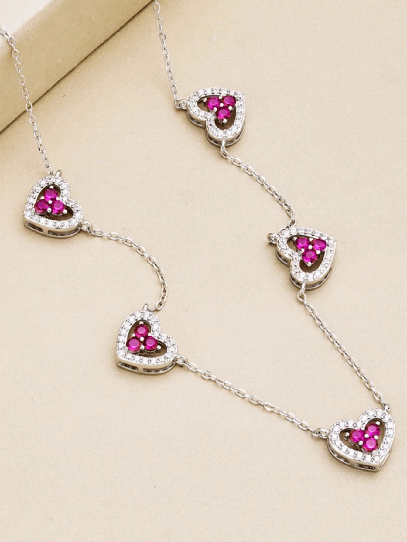 Genuin‌e S925 Sterling Silver Hollow out 5 Hearts Necklace Cubic Zircon Adjustable Chain Jewelry Gift for Women Anniversary