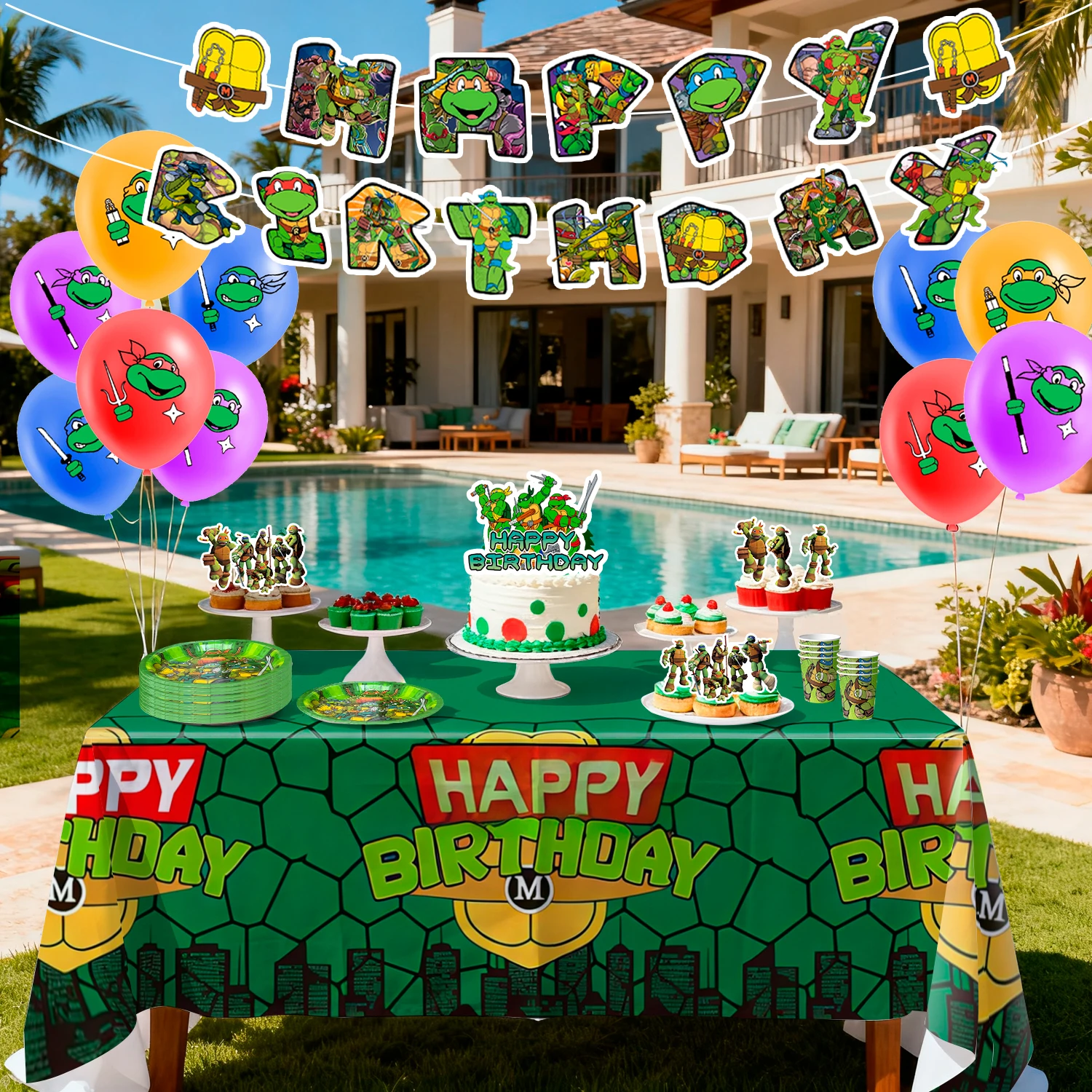 98 Pcs Ninja Turtles Birthday Party Supplies - Ninja Turtles Party Banner Balloons Plates Etc Ninja Turtles Party Decorations - view 2