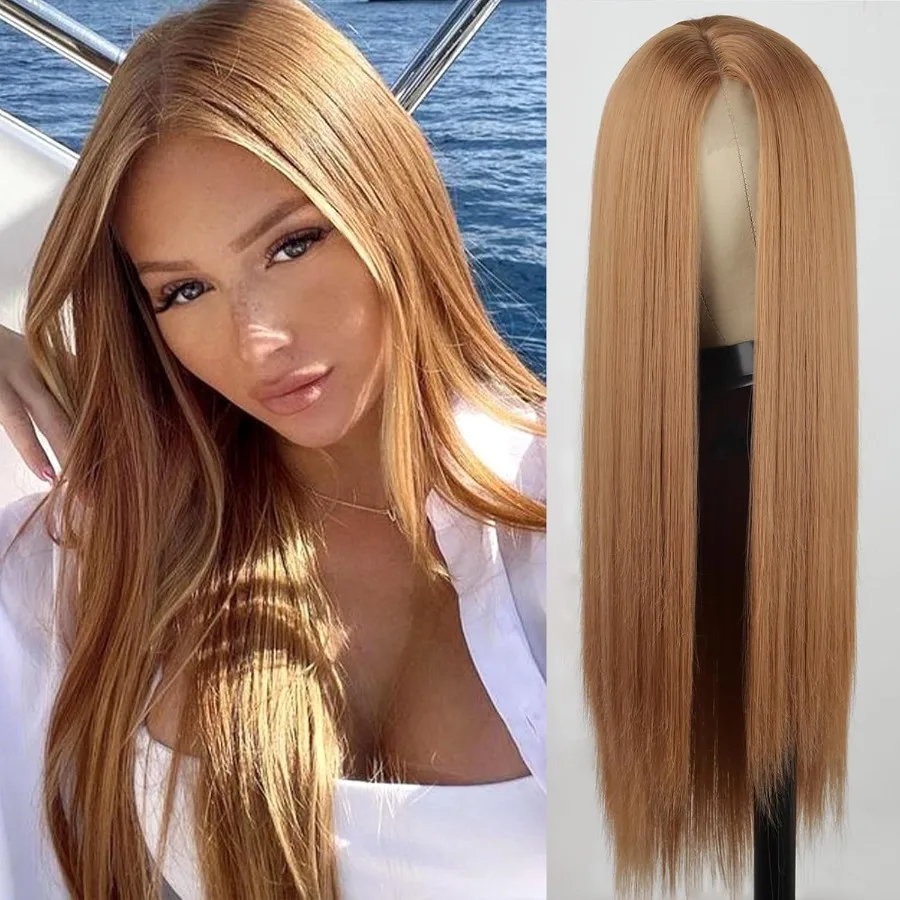 باروكات بنية طويلة للنساء في الجزء الأوسط من خط الشعر الاصطناعي شعر مستعار كامل ذو مظهر طبيعي ملابس الحفلات اليومية 30 بوصة للحفلات التنكرية للهالوين #1