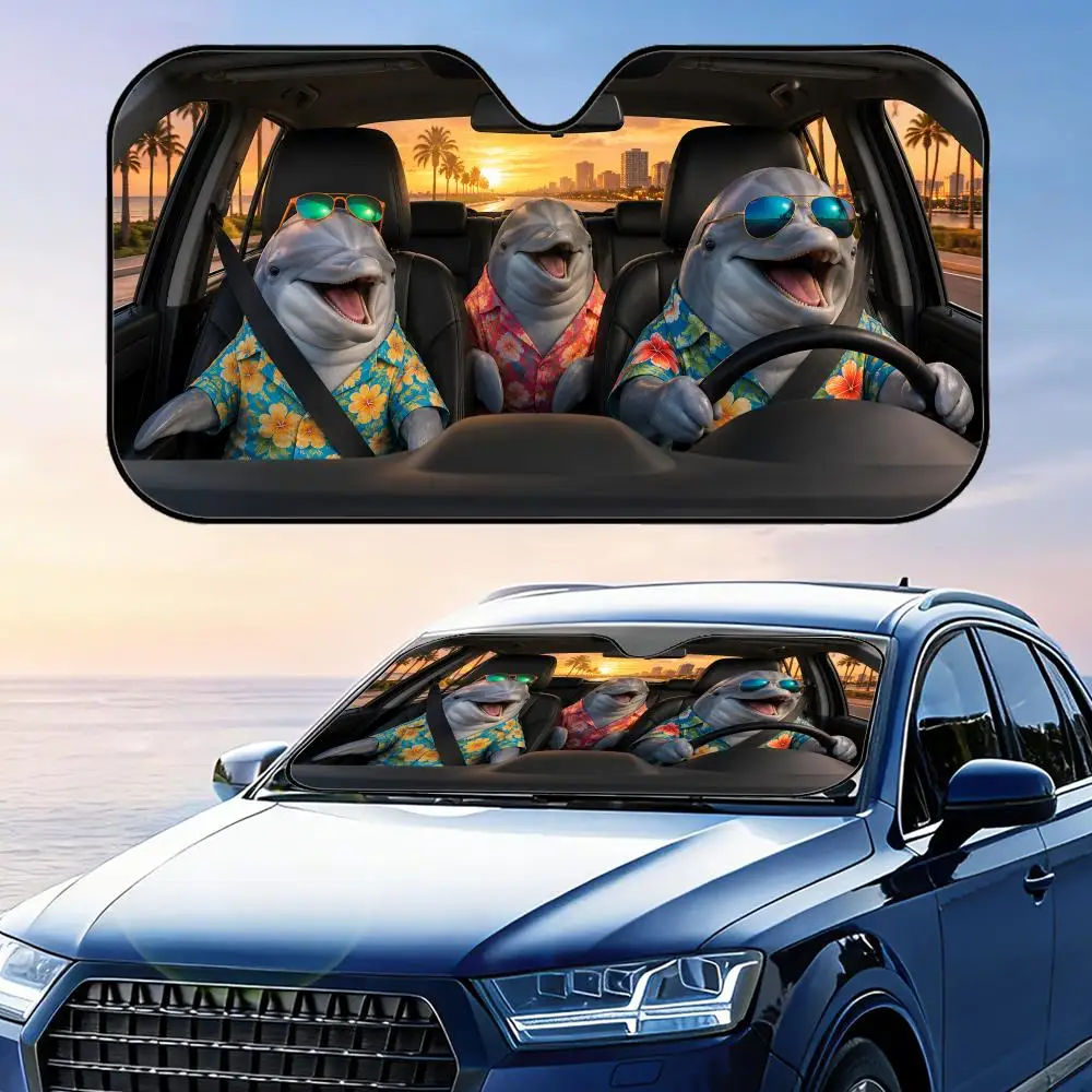 

Dolphin in Hawaiian Shirt Funny Sun Visor Car Windshield Sunshade UV Protection Reflective Foldable Heat Insulation Cover