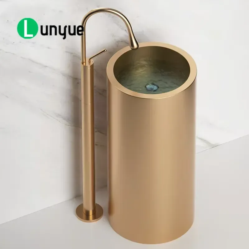 304 Stainless Steel Freestanding Floor Sink Modern Bathroom Washbasin for Hotel Villa Commercial Use Durable
