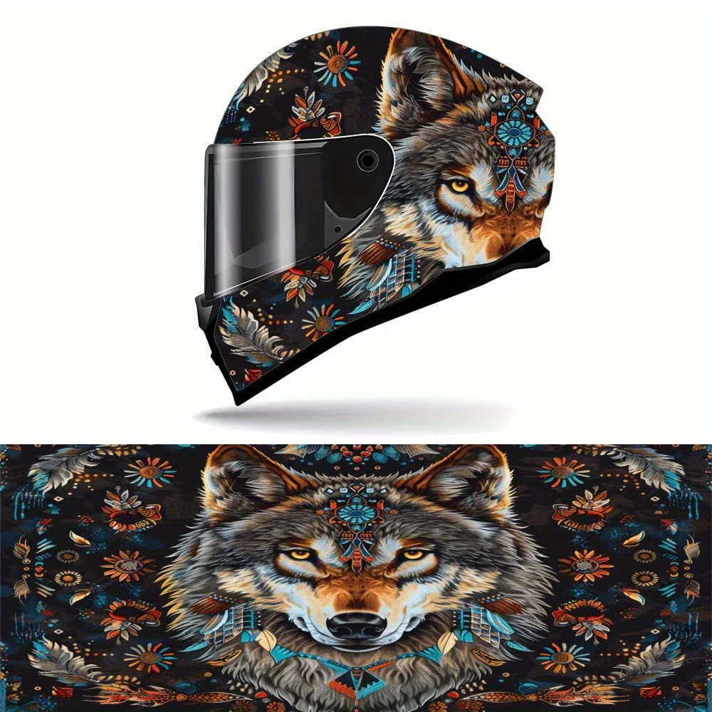 

Tribal totem theme graphic of the wolf's gaze, motorcycle helmet sticker - durable PVC; aesthetic sticker for motorcycle racing