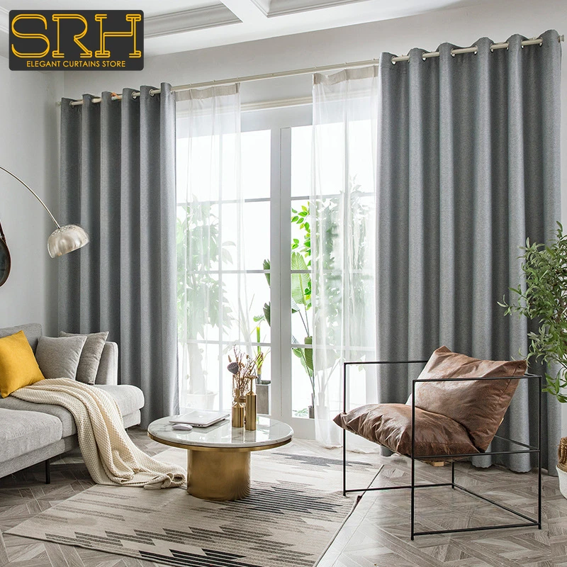 

New Thickened Solid Color Blackout Curtain Fabric Balcony Bedroom Living Room Sun Protection Blackout Gray Fabric Custom Product