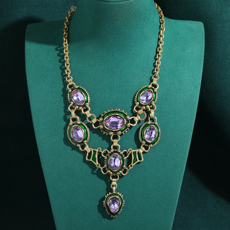 

Pendant Vintage Purple Crystal Tassel Layer Necklace Drop Natural Stone Decoration Art High Design Women Christmas New Jewelry