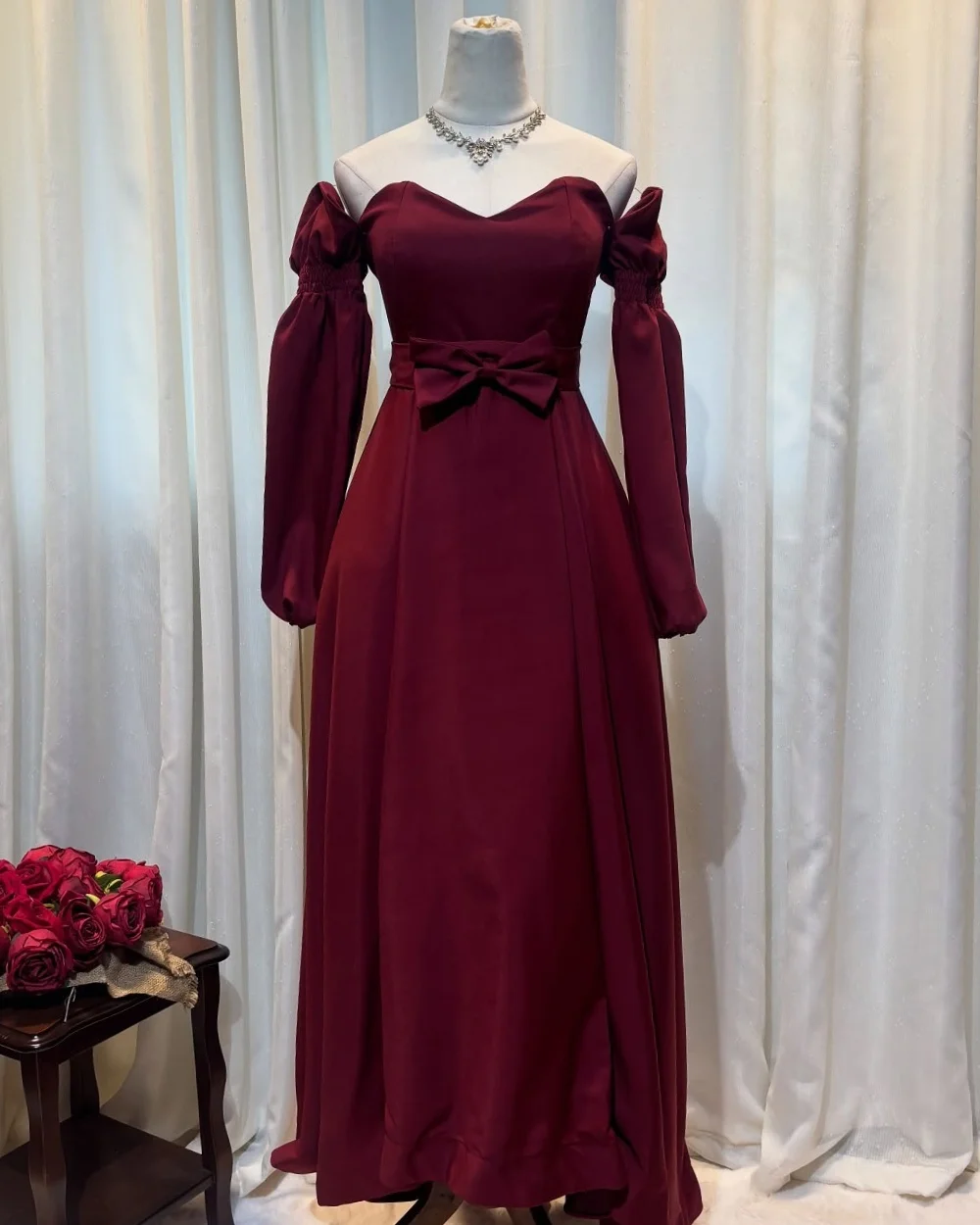

Customized High Quality Classic Jersey Bow Pleat Straight Sweetheart Long Dresses Bespoke Occasion Dresses Modern Style Fashion