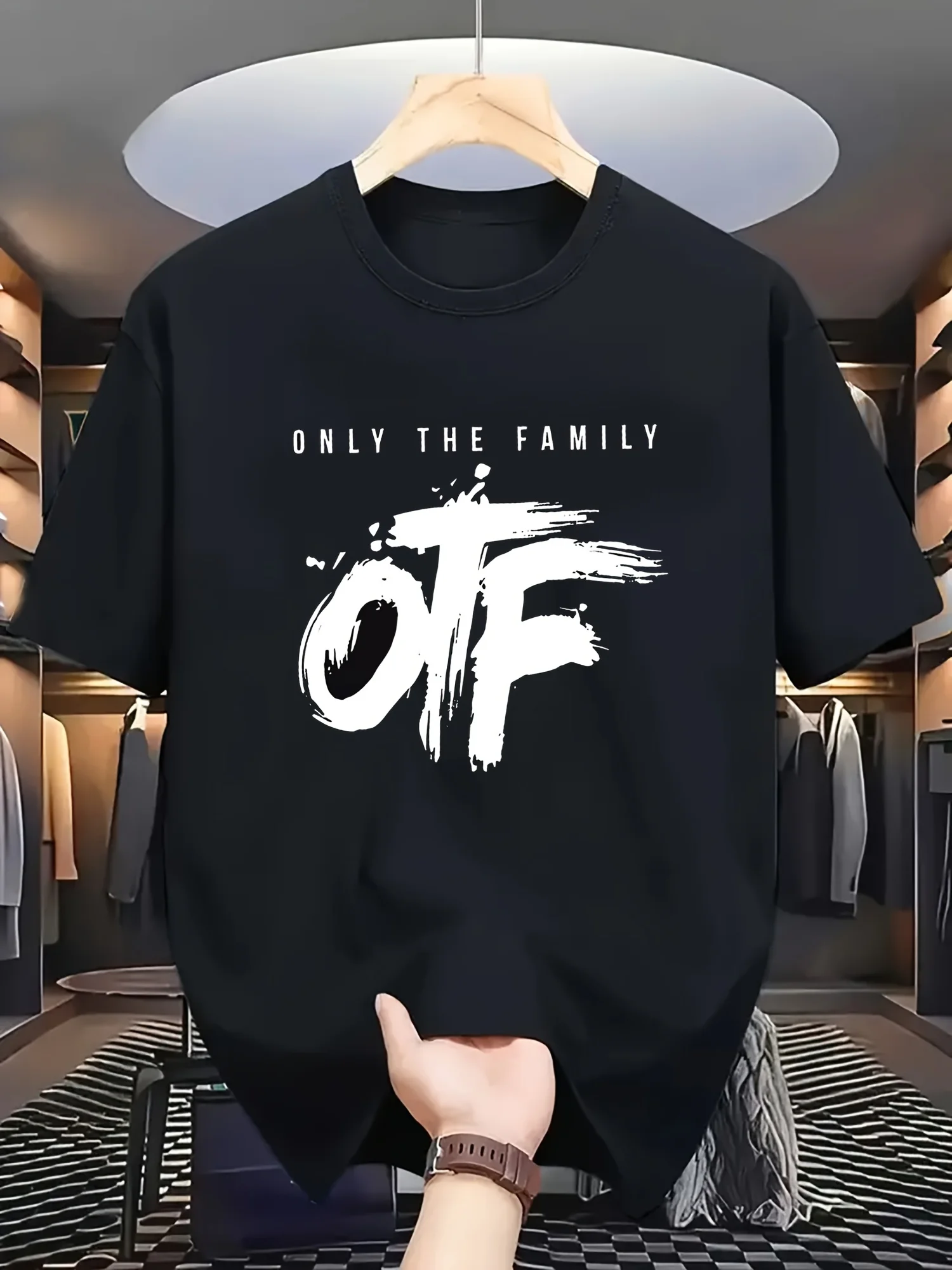 

[Cotton T-Shirt] 100% Cotton Men's Graphic T-Shirt | Breathable & Comfortable, Black Casual Round Neck Tee - OTF Family