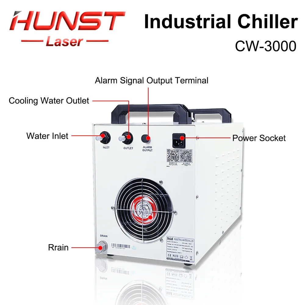 Imagem -03 - Hunst-s & um Refrigerador de Água Industrial Cw3000 para a Máquina de Corte Gravura do Co2 40w 50w 60w 80w Tubo do Laser Dg110v Tg220v