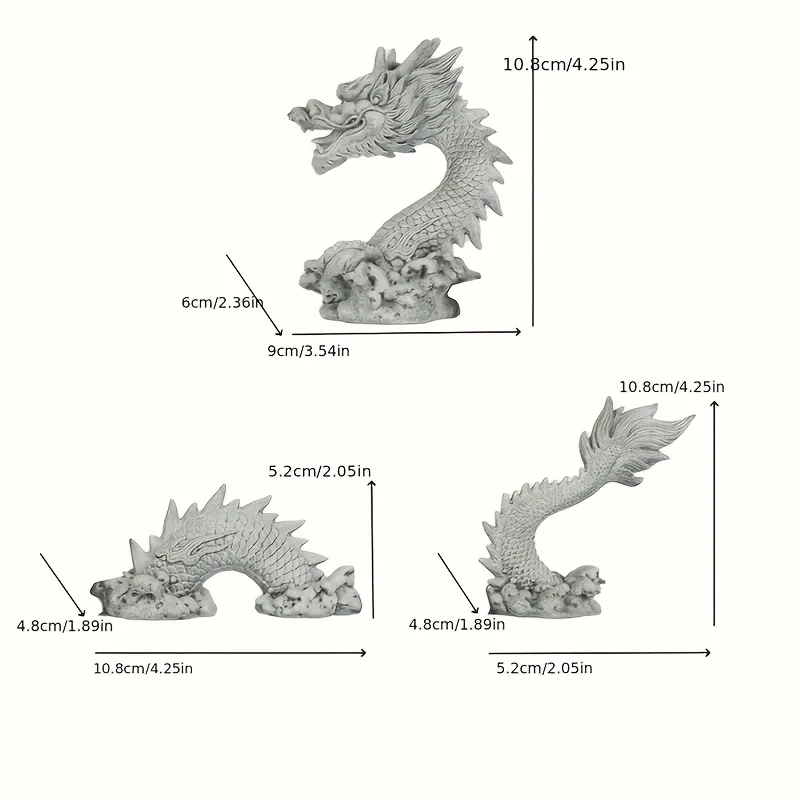 3pcs Chinese Dragon Sculpture Set - Hand-Carved Stone Art Ornaments, Suitable for Home Office Desktop Decoration, Aquarium Scene