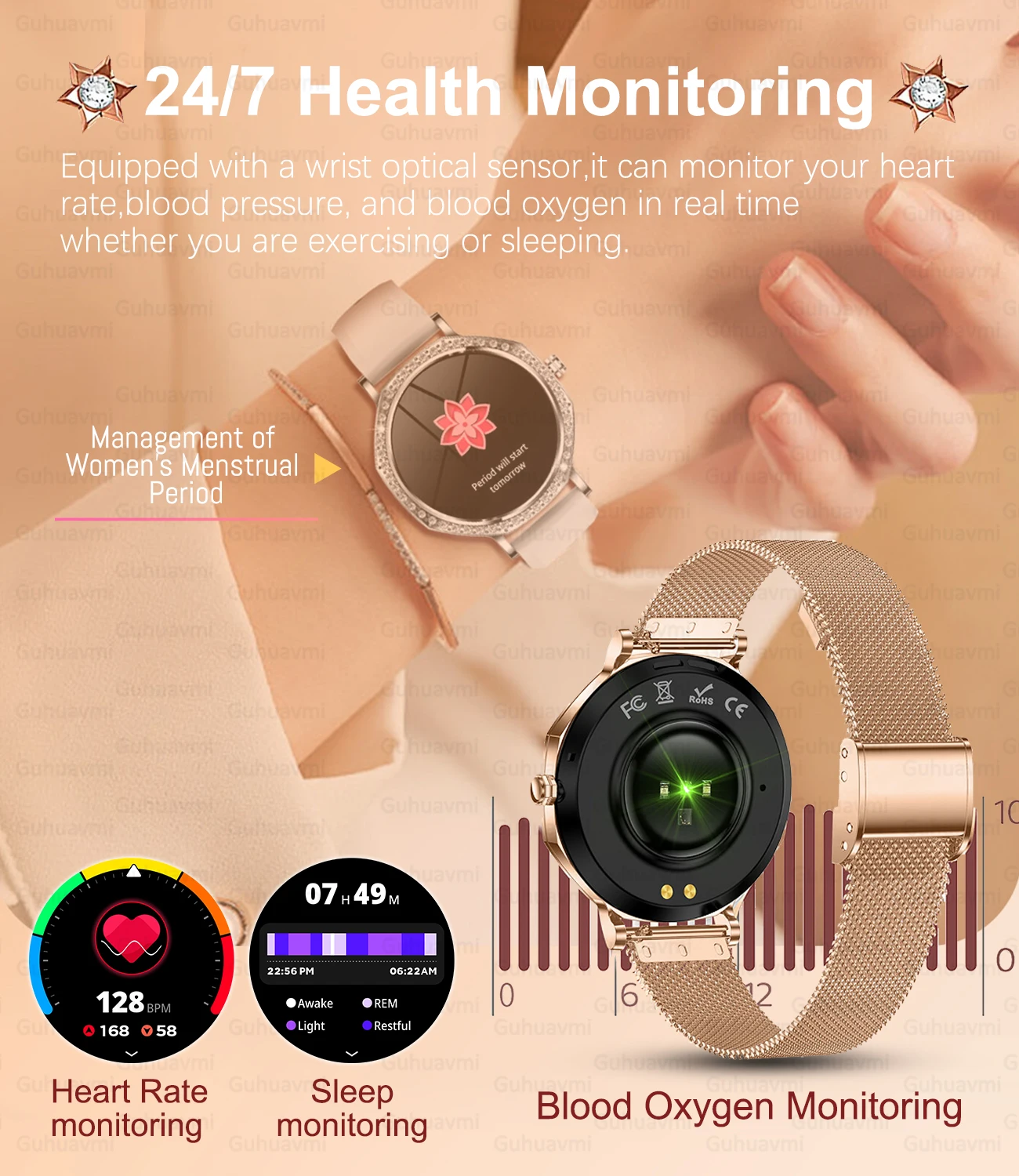 2025 New Ladies' Fashion Smartwatch Diamond Frame HD AMOLED Screen Bluetooth Call Health Monitoring Waterproof Smart Watch Gift