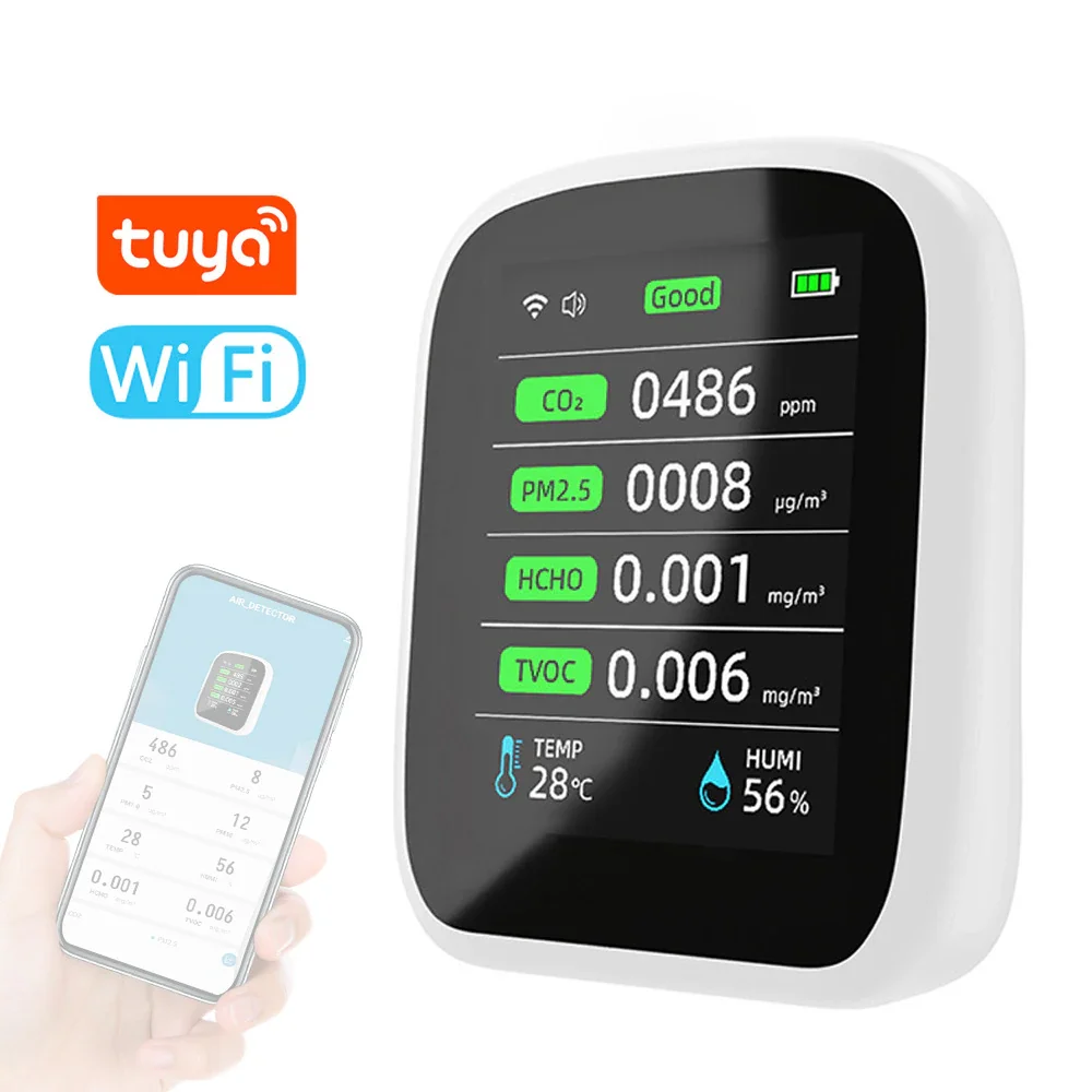 Tuya Wifi Portable Air Quality Meter 8in1 PM1.0 PM2.5 PM10 CO2 TVOC HCHO Temperature and Humidity Tester Carbon Dioxide Detector