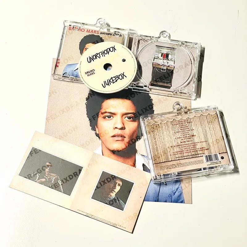 R&B Bruno Mars MINI Music CD Play Songs 24K Magic Album Unorthodox Jukebox Music Pendant Cosplay Necklace DIY Acrylic Key ring