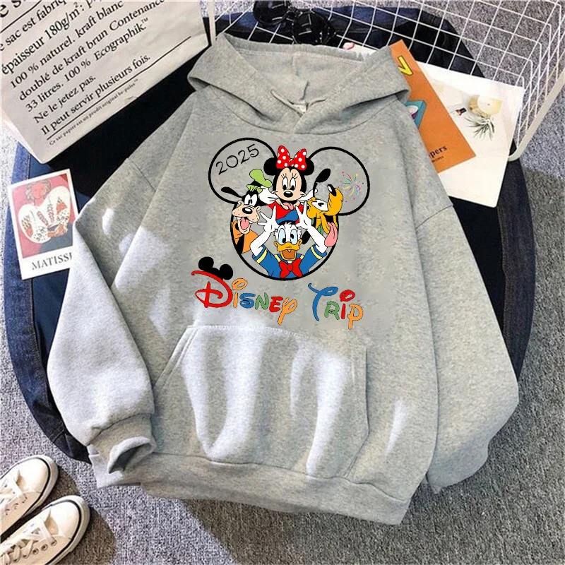 2025 Disney Mickey Mouse Family Trip Women\'s Hoodie Y2k Tops Fashion Sweatshirt Kawaii Clothes Autumn Winter Streetwear Pullover