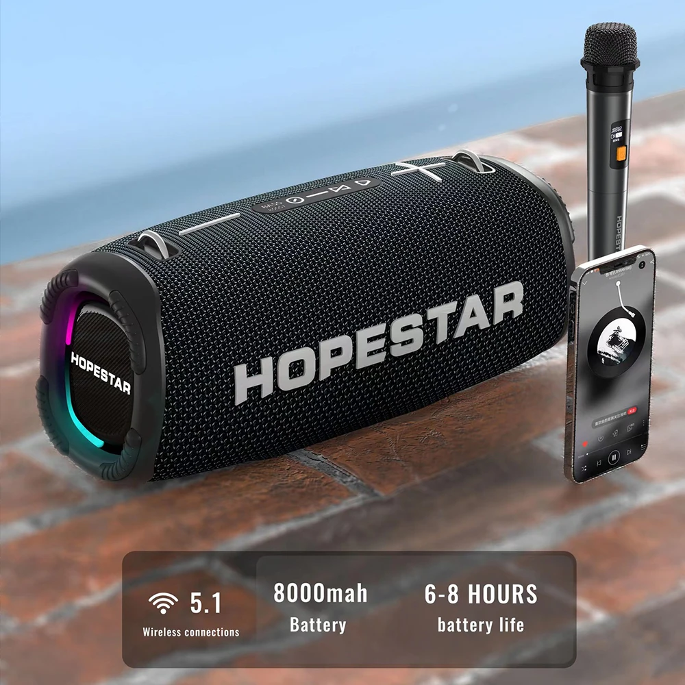

2025 hot sale Hopestar Mini Portable Rechargeable Subwoofer High Power RGB LED Display Outdoor Party Karaoke Speaker Bluetooth f