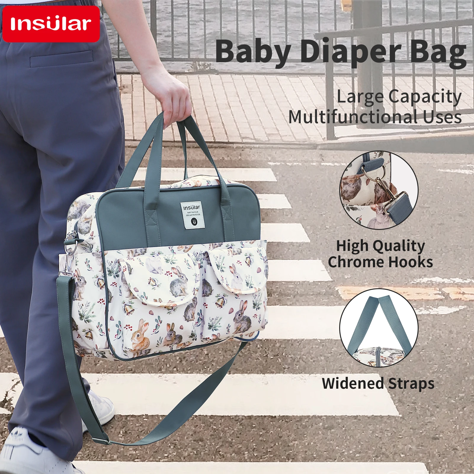 New Mummy Bag:Fashionable,Handheld,Lightweight,Small Baby Diaper Bag-Multi-FunctionalMom'sWaterproof Crossbodywith Animal Prints