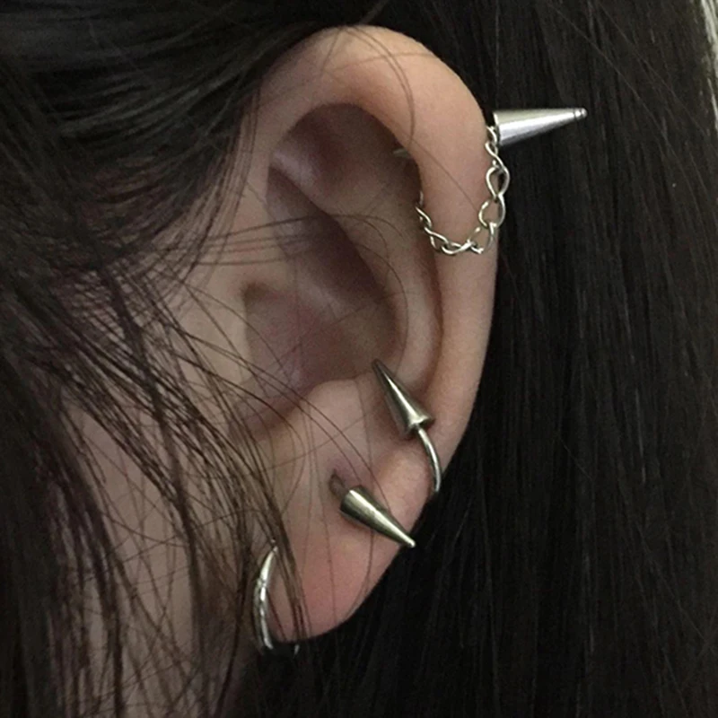 New Retro Gothic Stainless Steel Rivets Ear Bone Nail Hip Hop Ear Clips Earring For Women Accessory