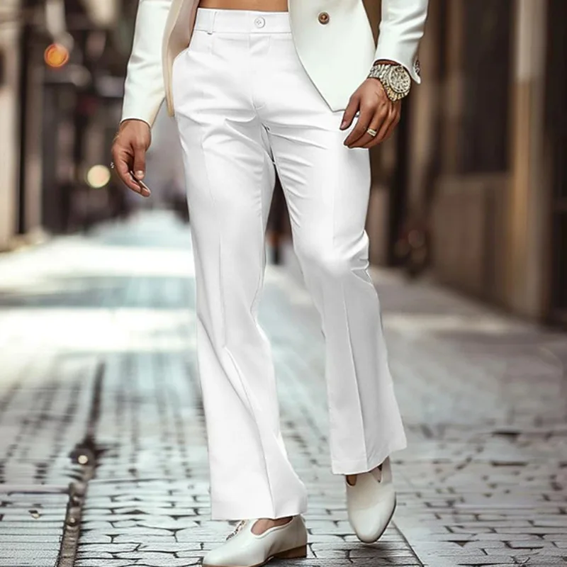 KIDWHXR Man Flare Pants Retro Simple Solid Color Elastic Male Suit Trousers Business Casual Mid Waist Versatile Men Pants