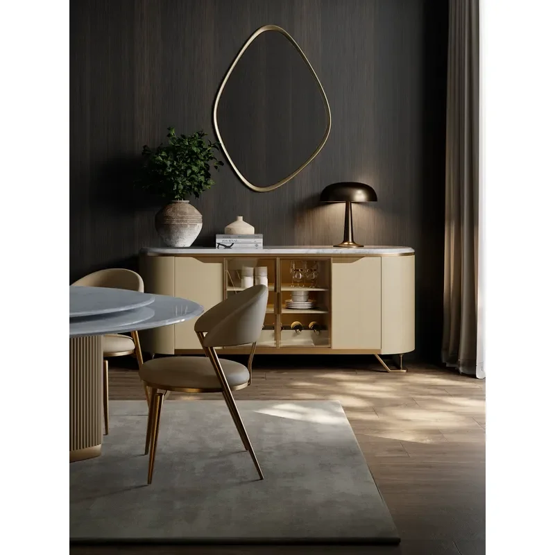 Natural Marble Dining Side Cabinet with Glass Door High End Luxury Stone Storage Locker for Living Room Wall Mounted
