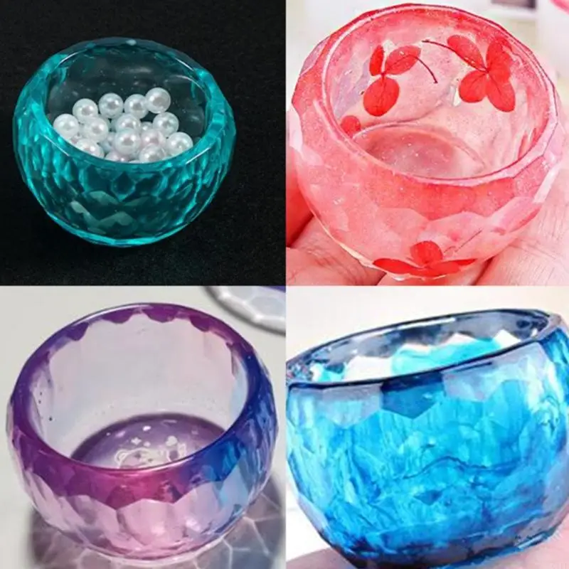 

C1FE 3 Pcs UV Crystal Epoxy Molds Handmade Round Bowl Hexagon Cup Dishes Resin Mold