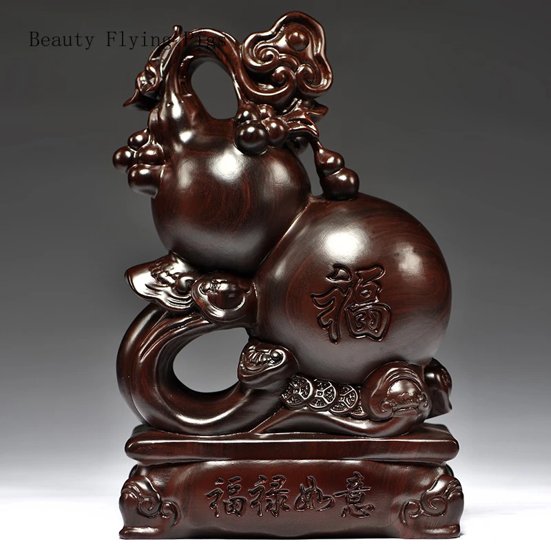 Chinese Creative Ebony Wood Carving, Ruyi Gourd Decoration, Home and Office Plant Decoration Crafts Room Decoration Gift