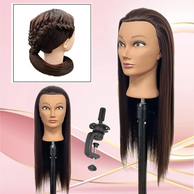 Hairdressing Training Head Synthetic Fibre Beautician Mannequin Head Mannequin Head with Stand Long Straight Wig Mannequin