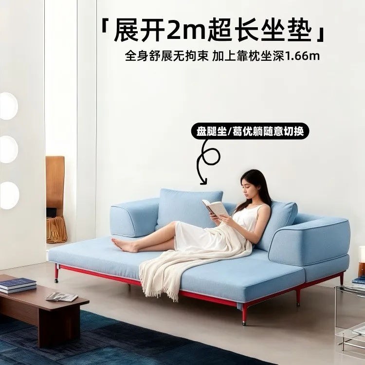 Solid wood sofa living room small apartment balcony foldable single sofa bed