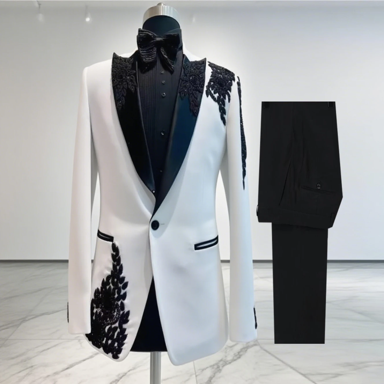 

Роскошные мужские костюмы с кристаллами и бисером, мужские костюмы из 2 предметов с черной этикеткой, пиджаки для жениха, индивидуальные мужские формальные вечерние свадебные смокинги, костюм для мужчин