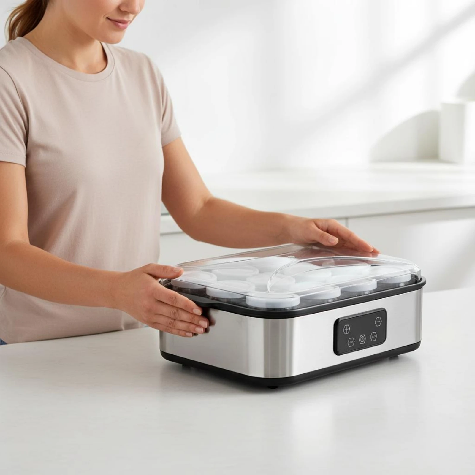 Máquina de fermentación  yogur de 12 tazas para encimera, preparador  postres, aparato  cocina con temperatura constante