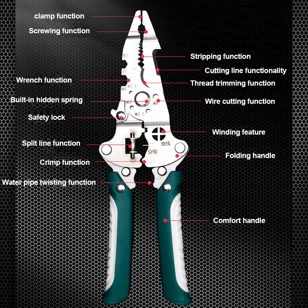 1 قطعة متعددة الوظائف طوي سلك متجرد المكشكش كابل القاطع كماشة كهربائي كابل قطع الأسلاك سحب تجريد أدوات