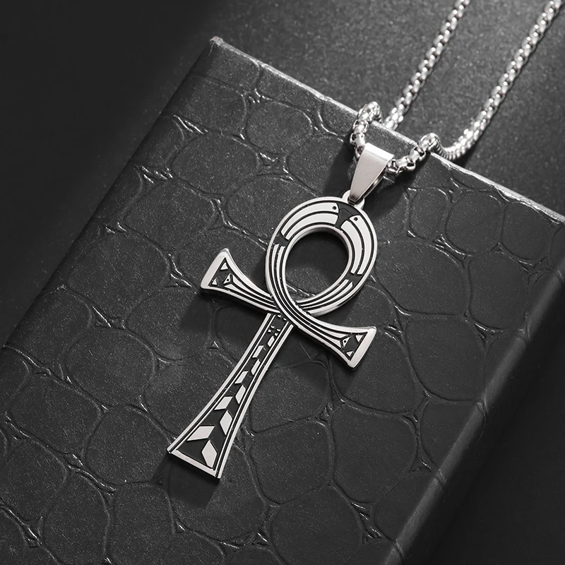 Stainless Steel Egyptian Ankh Cross Pendant Necklace for Men and Women Talisman of Life Amulet Pharaoh Patron Saint Jewelry