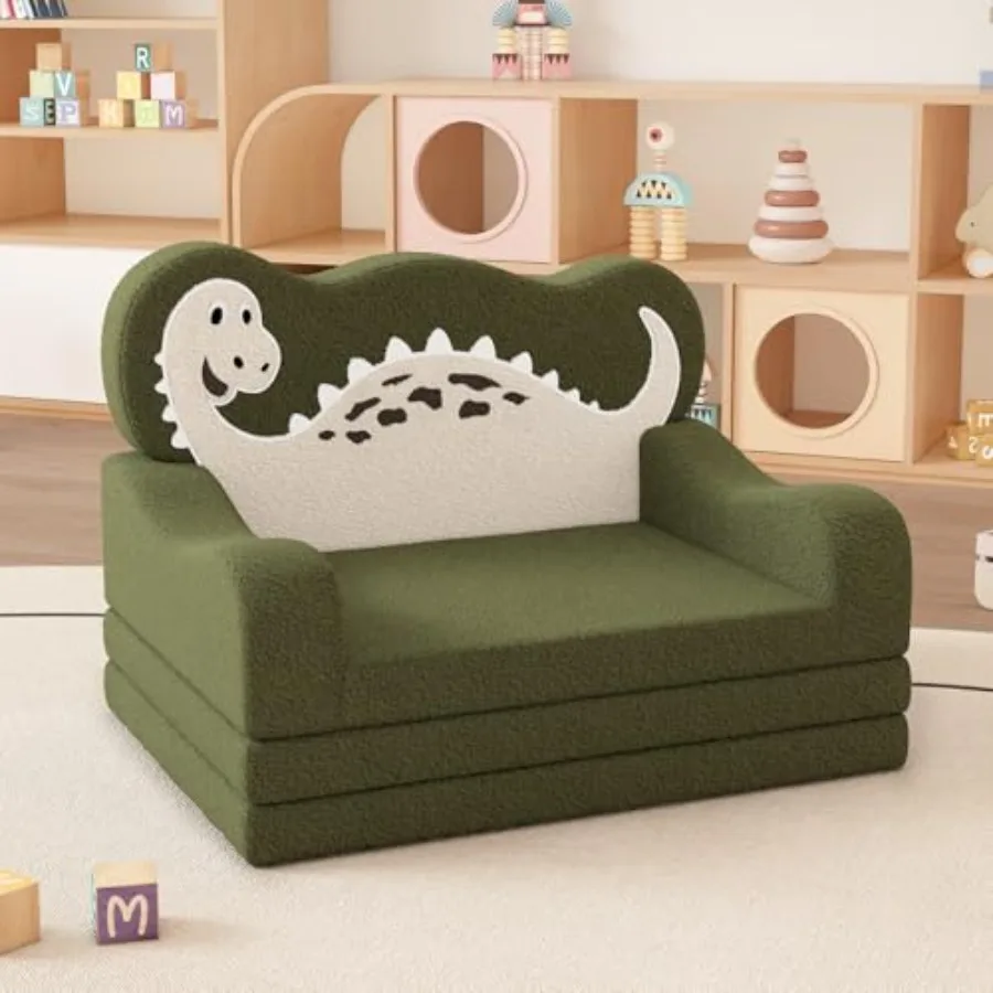 

2-in-1 Toddler Couch Fold Out Foldable Sofa Chairs Comfy Gift for Boys Gift for Birthday 's Day Dinosaur