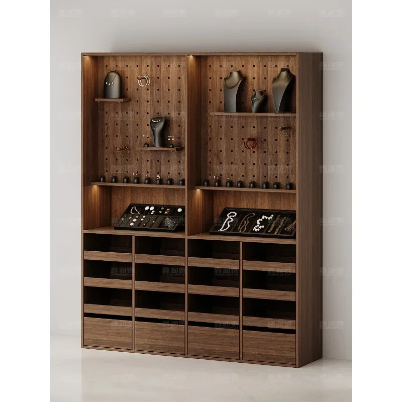 Solid wood jewelry store hole board display cabinet merchandise store floor display rack Wenwan jewelry fragrance sample display