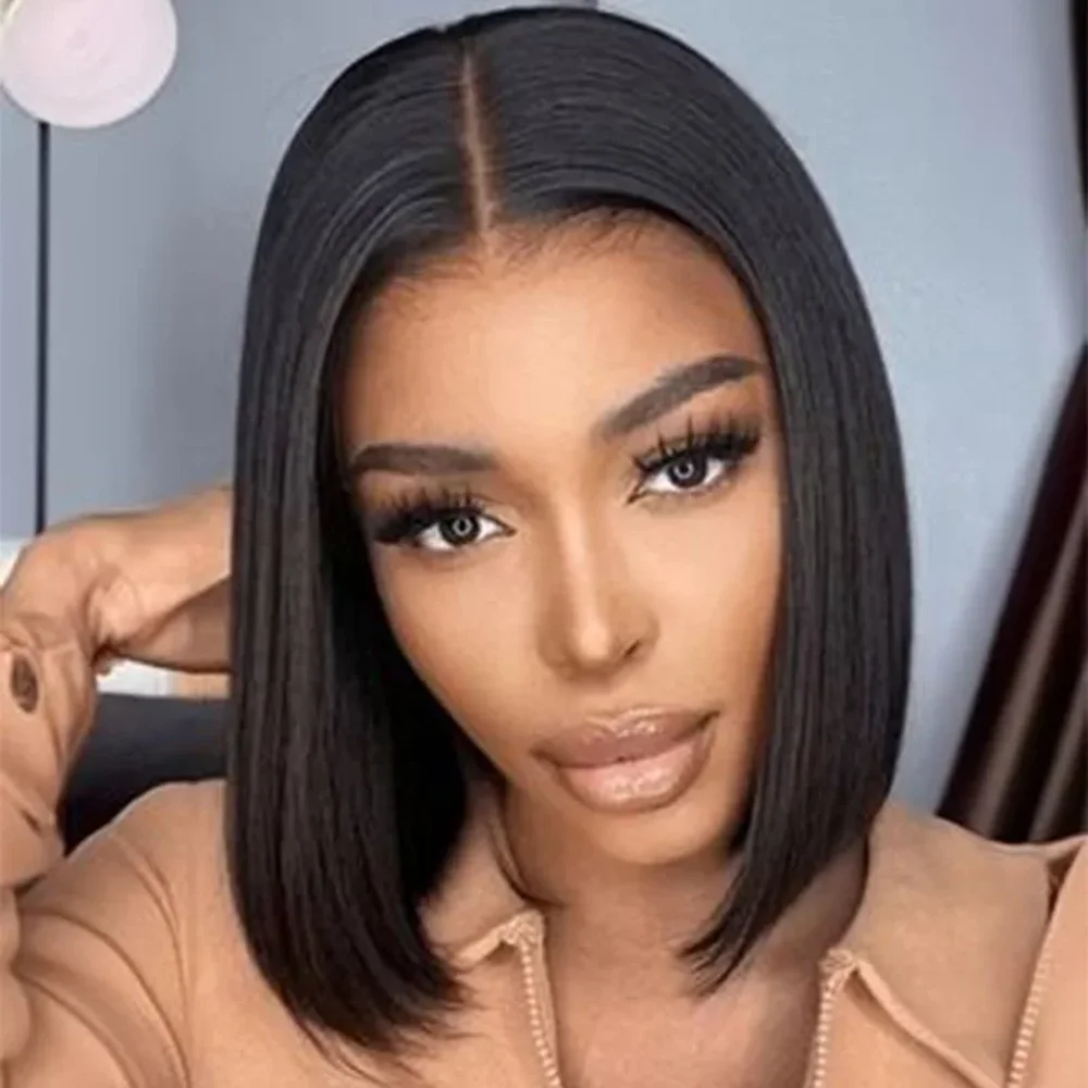 Gerade Kurze Bob-Perücke 13x4 Lace Front Echthaar-Perücken für Frauen Transparente Lace Frontal Perücken Vorgezupfte Bob-Perücke 10 12 Zoll