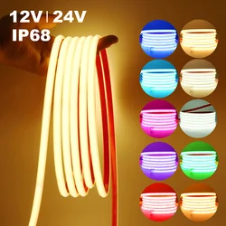 COB Led Neon Strip IP68 impermeabile 12V 24V Light Tape 320 Led flessibile Milk Tube Liner illuminazione 10 colori 0.5m 1m 2m 3m 4m 5m